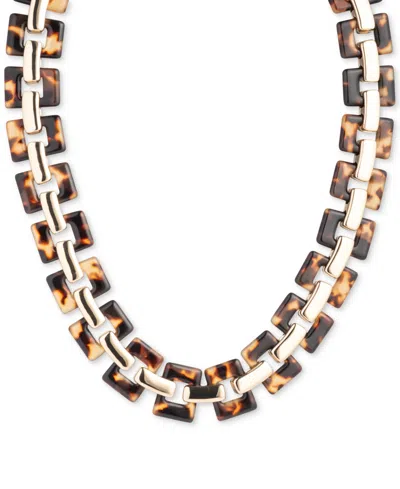 Lauren Ralph Lauren Gold-tone Tortoise-look Link 17" Collar Necklace In Black