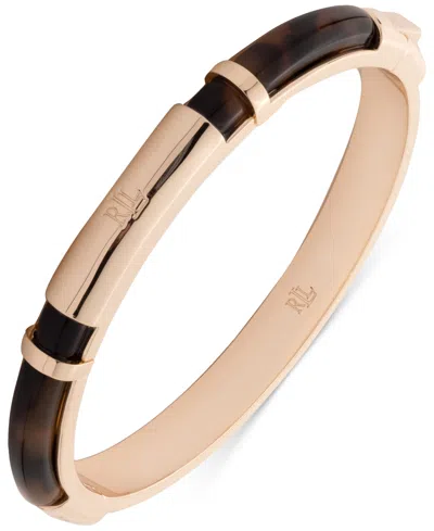 Ralph Lauren Gold-tone Tortoise Look Logo Bangle Bracelet In Gold/tortoise