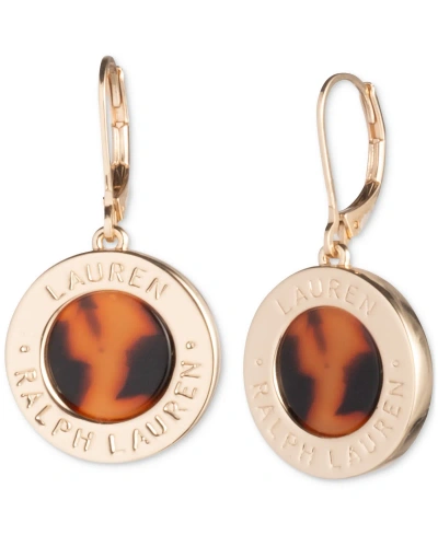 Lauren Ralph Lauren Gold-tone Tortoise-look Logo Coin Drop Earrings In Dark Brown