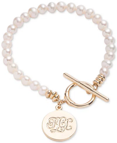 Lauren Ralph Lauren Gold-tone White Freshwater Pearl (5-6mm) Logo Flex Bracelet
