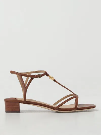 Ralph Lauren Lauren  Fallon Nappa Leather Sandal Woman Sandals Brown Size 9.5 Leather In Beige