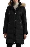 Ralph Lauren Lauren  Heritage Down & Feather Fill Puffer With Faux Fur Trim Removable Hood In Black