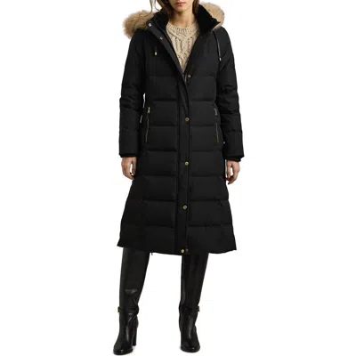 Ralph Lauren Lauren  Heritage Down & Feather Fill Puffer With Faux Fur Trim Removable Hood In Black