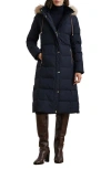 Ralph Lauren Lauren  Heritage Down & Feather Fill Puffer With Faux Fur Trim Removable Hood In Dark Navy Blue