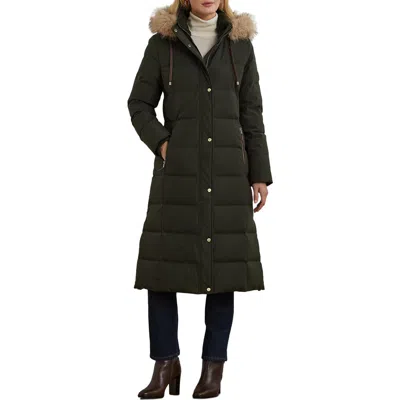Ralph Lauren Lauren  Heritage Down & Feather Fill Puffer With Faux Fur Trim Removable Hood In Litchfield Loden