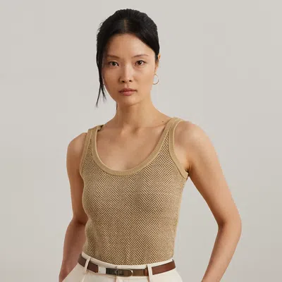 Ralph Lauren Women's Herringbone & Jersey Sweater Tank Top In Sand Dune Multi