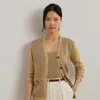 Ralph Lauren Women's Herringbone & Jersey V-neck Cardigan In Sand Dune Multi
