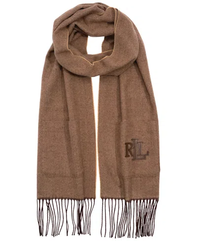 Ralph Lauren Herringbone Pocket Scarf In Brown,camel