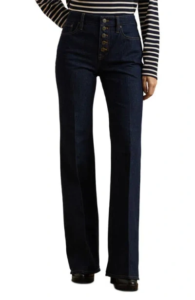 Ralph Lauren Lauren  High Waist Exposed Button Flare Leg Jeans In Rinse Wash