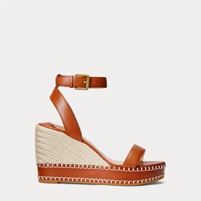 Ralph Lauren Hilarie Burnished Leather Espadrille In Deep Saddle Tan