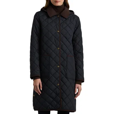 Lauren Ralph Lauren Hooded Longline Quilted Jacket In Dark Navy