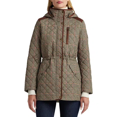 Ralph Lauren Lauren  Hooded Quilted Jacket In Box Houndstooth