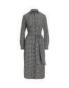 Ralph Lauren Lauren  Houndstooth Belted Crepe Shirtdress Woman Midi Dress Black Size 8 Recycled Polye In Black