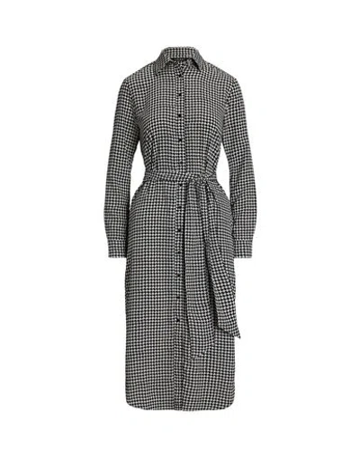 Lauren Ralph Lauren Houndstooth Belted Crepe Shirtdress Woman Midi Dress Black Size 8 Recycled Polye In Gray