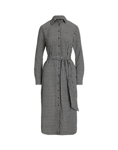 Ralph Lauren Lauren  Houndstooth Belted Crepe Shirtdress Woman Midi Dress Black Size 8 Recycled Polye