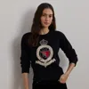 Ralph Lauren Lauren  Crest Cotton Graphic Crewneck Sweater In Black Multi