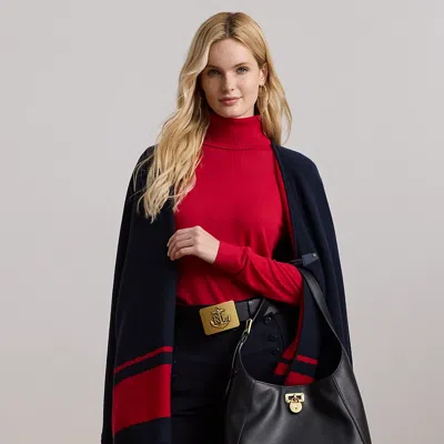 Ralph Lauren Intarsia-knit Two-tone Poncho In Lauren Navy,festive Red