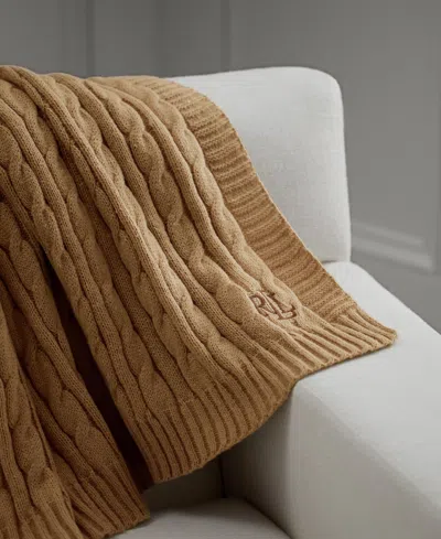 Ralph Lauren Jamie Cable-knit Throw Blanket In Beige