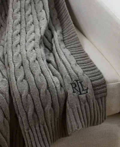 Ralph Lauren Jamie Cable-knit Throw Blanket In Grey