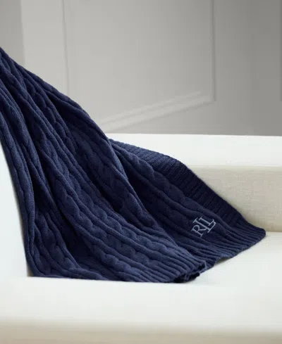Ralph Lauren Jamie Cable-knit Throw Blanket In Navy