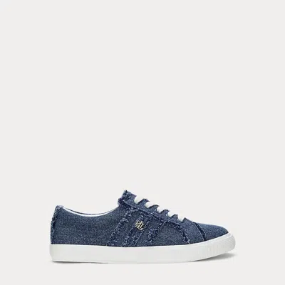 Ralph Lauren Janson Frayed Denim Sneaker In Oxford Blue Fray