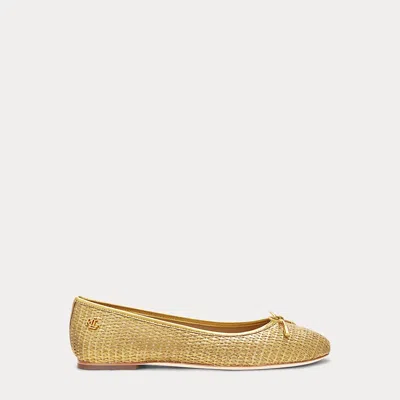 Ralph Lauren Jayna Leather-trim Metallic Straw Flat In Modern Gold