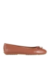 Ralph Lauren Lauren  Jayna Pebbled Leather Driver Flat Woman Ballet Flats Tan Size 8 Cow Leather In Brown