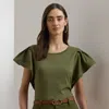 Shop Ralph Lauren Jersey Flutter-sleeve Tee In Olive Grove