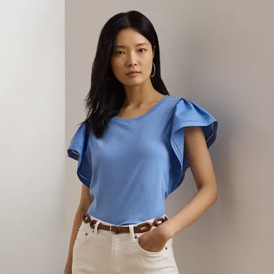 Ralph Lauren Jersey Flutter-sleeve Tee In Sky Blue