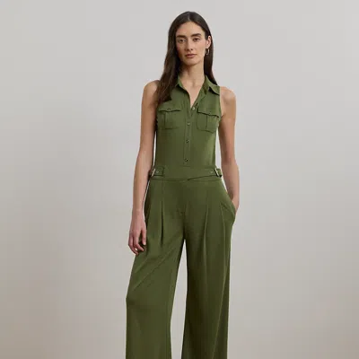 Ralph Lauren Jersey Wide-leg Sleeveless Jumpsuit In Olive Grove