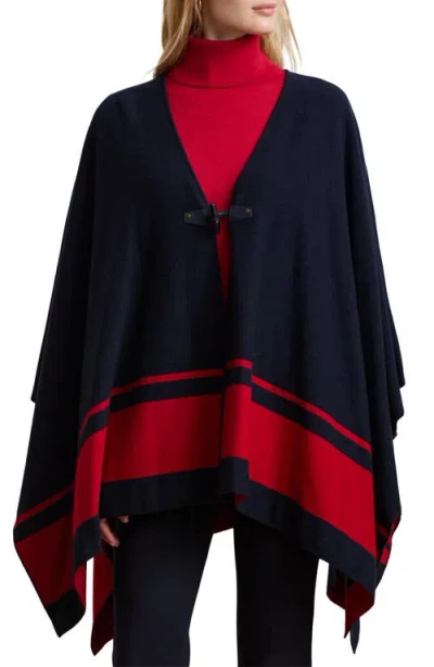 Ralph Lauren Lauren  Joy Border Stripe Poncho In Lauren Navy,festive Red