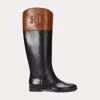 Ralph Lauren Justine Ii Womens Leather Tall Knee-high Boots In Black/deep Saddle Tan