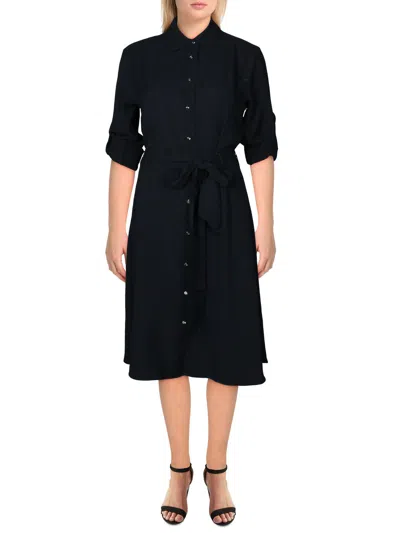 Ralph Lauren Double-faced Georgette Belted Midi Shirt Dress In Black