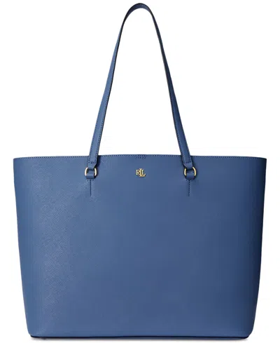 Lauren Ralph Lauren Karly Crosshatch Leather Large Tote In Pale Azure