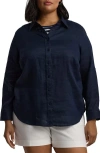 Ralph Lauren Lauren  Karrie Linen Button-up Shirt In Lauren Navy