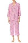 Ralph Lauren Women's 3/4 Sleeve Notch Collar Long Pants 2 Piece Pajama Set In 3,4 Capri Pj