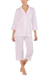 Ralph Lauren Lauren  Knit Crop Cotton Pajamas In Pink White Stripe