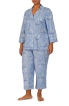 Ralph Lauren Lauren  Knit Crop Pajamas In Blue Paisley