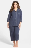 Ralph Lauren Lauren  Knit Crop Pajamas In Madeleine Navy/white Dot