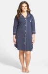 Ralph Lauren Knit Notch Collar Cotton Sleep Shirt In Madeleine Navy/ White Dot