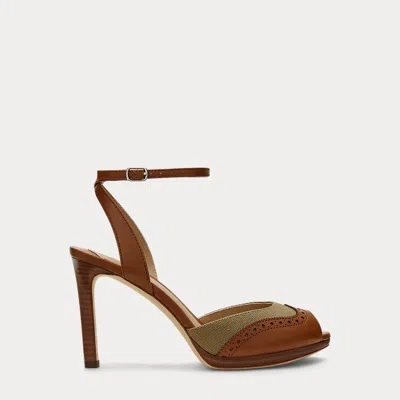 Ralph Lauren Kyla Canvas & Calfskin Wingtip Sandal In Hunter Olive/lauren Tan