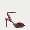 Ralph Lauren Kyla Crocodile-embossed Leather Sandal In Dark Mahogany