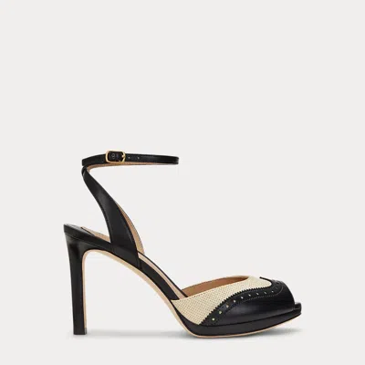 Ralph Lauren Kyla Straw & Calfskin Wingtip Sandal In Light Natural/black