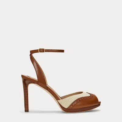 Ralph Lauren Kyla Straw & Calfskin Wingtip Sandal In Light Natural/lauren Tan