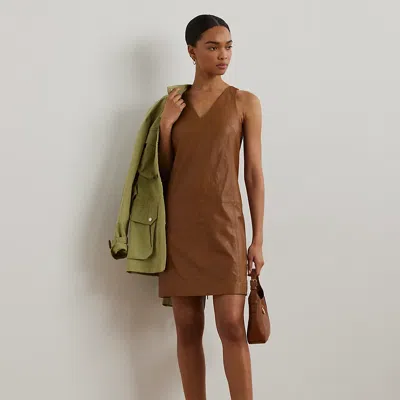 Ralph Lauren Lambskin Sleeveless Shift Dress In Cuoio Leather