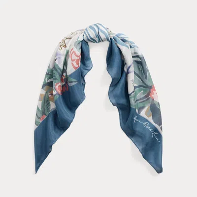 Ralph Lauren Landscape-print Square Scarf In Blue
