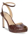 Ralph Lauren Kyla Crocodile-embossed Leather Sandal In Dark Mahogany
