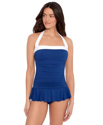 Ralph Lauren Lauren By  Bel Air Skirted One-piece Swimsuit In Sapphire