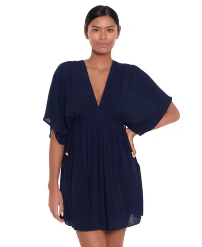Ralph Lauren Lauren By  Crinkle Rayon Tunic In Dark Navy
