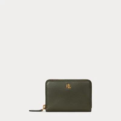 Ralph Lauren Leather Continental Wallet In Dark Olive